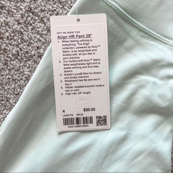 NWT LULULEMON ALIGN FULL LEGTH Leggings 28” Size 4 delicate mint green - Picture 5 of 9